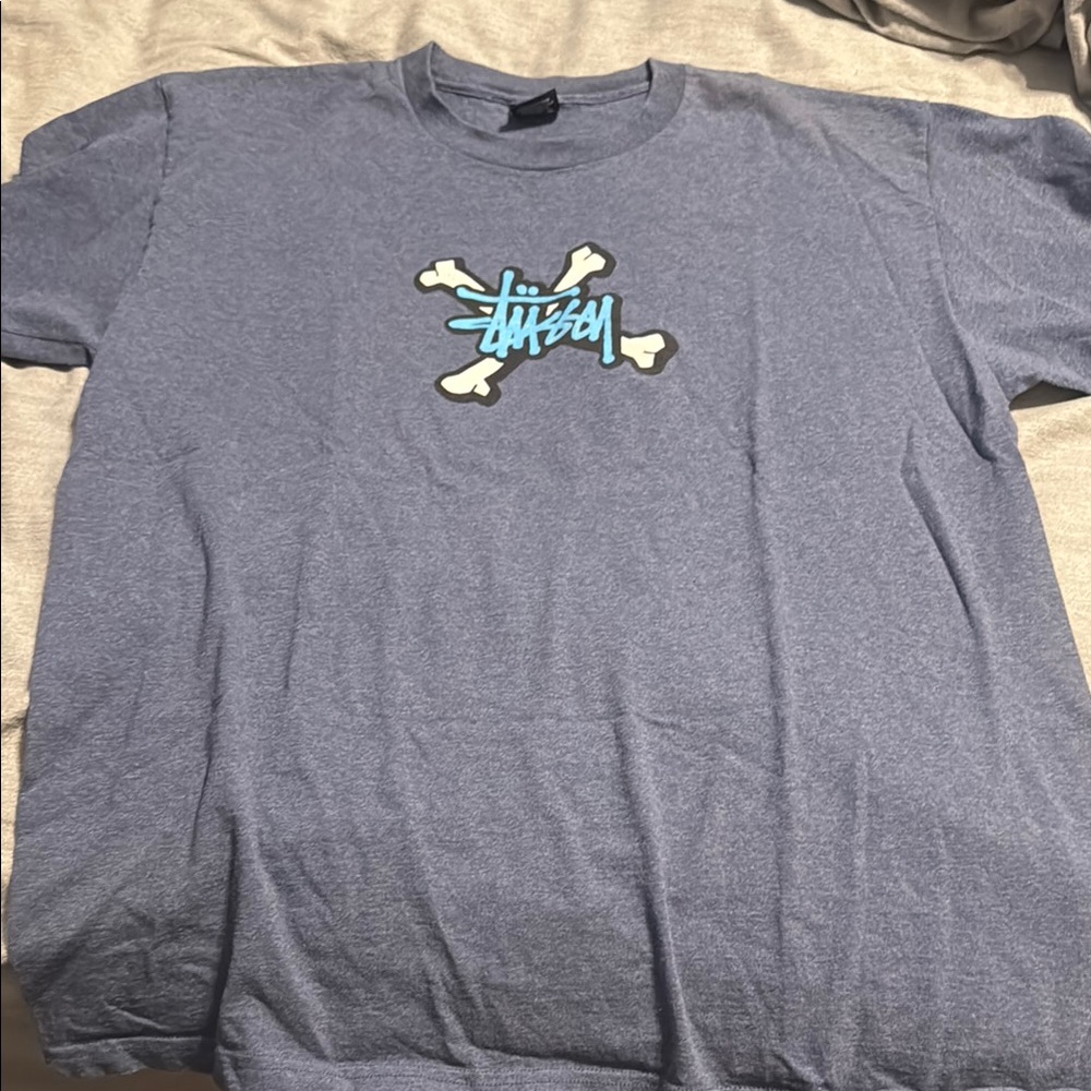 Vintage Stussy Heather Blue Tee with Logo xl
